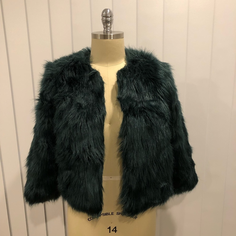 Kimchi Blue, green faux fur jacket, size M - Picture 2 of 6